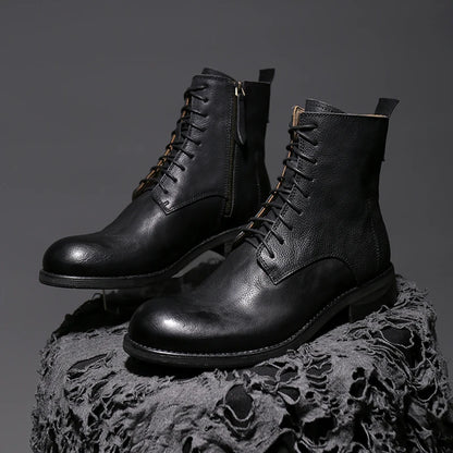 Luxry Handcrafte Goodyear Welt Boots Men's Work Shoes In Genuine Leather High-top Shoes Rubber Retro Ankle Booties For Man