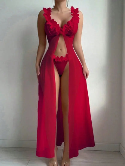 Women Babydolls Nighties Pink Floral Sexy Lingerie Dress Exotic Slip Nightdress Deep-V Lace Mesh See Through Nightgowns