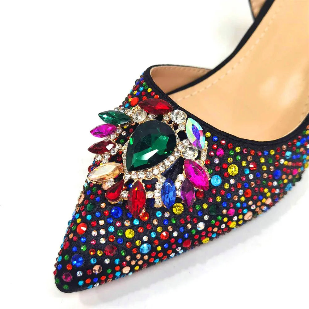 Purple 2024 Italian Design Girly Style Opend Toe Shoes And Bag Full Diamond Decoration with Appliques for Wedding Party