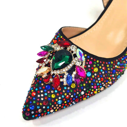 Purple 2024 Italian Design Girly Style Opend Toe Shoes And Bag Full Diamond Decoration with Appliques for Wedding Party