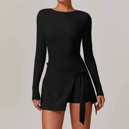 Romper Backless Set Long Sleeved Gym Sports Fitness Bodysuit Siamese Sportswear Women Clothes Jumpsuit Skirt Playsuit Yoga Suit