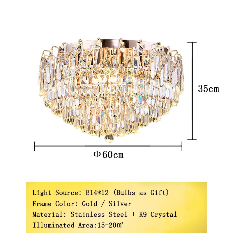 Modern Crystal Pendant Luxury Ceiling Chandelier LED Hanging Lamp for Living Dining Room Bedroom Home Decor Gold Luster Lighting