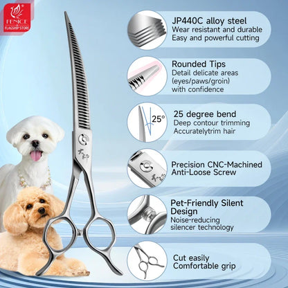 Fenice Master Series 7.25 Inch Multi-Functional Pet Dog Grooming Magic Scissors Curved Chunker Shears Tools JP440C 75%-80% Trim