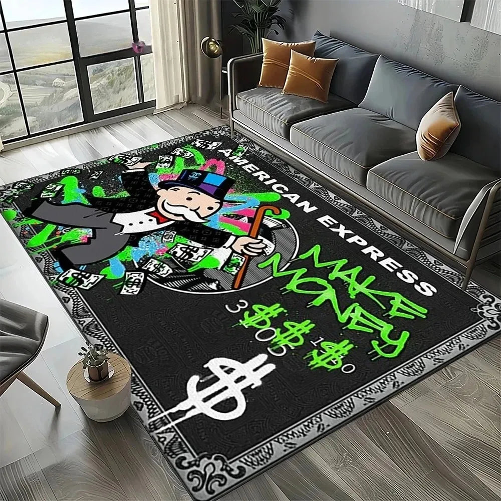 3D Rich Man Game Monopoly Dollar Cartoon Doormat Non Slip Entryway Rug for Living Room Bedroom Sofa Decor Kid Area Mat