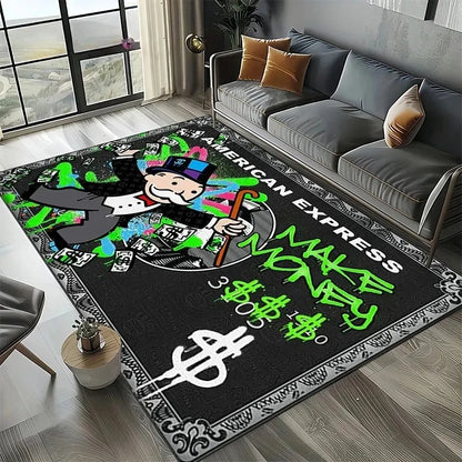 3D Rich Man Game Monopoly Dollar Cartoon Doormat Non Slip Entryway Rug for Living Room Bedroom Sofa Decor Kid Area Mat