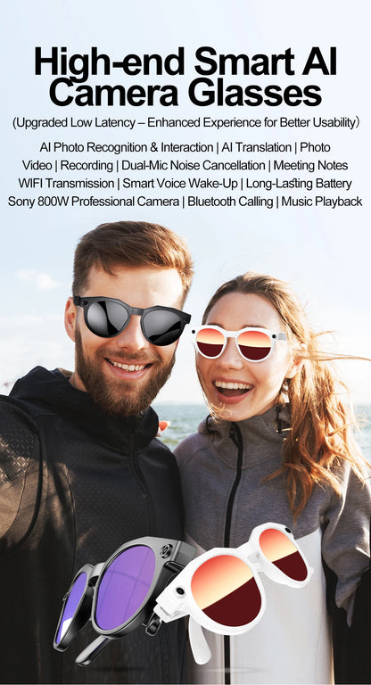 2026 New AI Smart Glasses 8MP Camera 1080P Video Shooting Real-time Translation SI BT Call Music Play Voice Recording Sunglasses