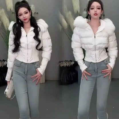 2026 Small Waist Short Cotton Clothes Large Fur Collar Heavy Industry Design Waist Slimming Versatile Fashionable Cotton Clothes