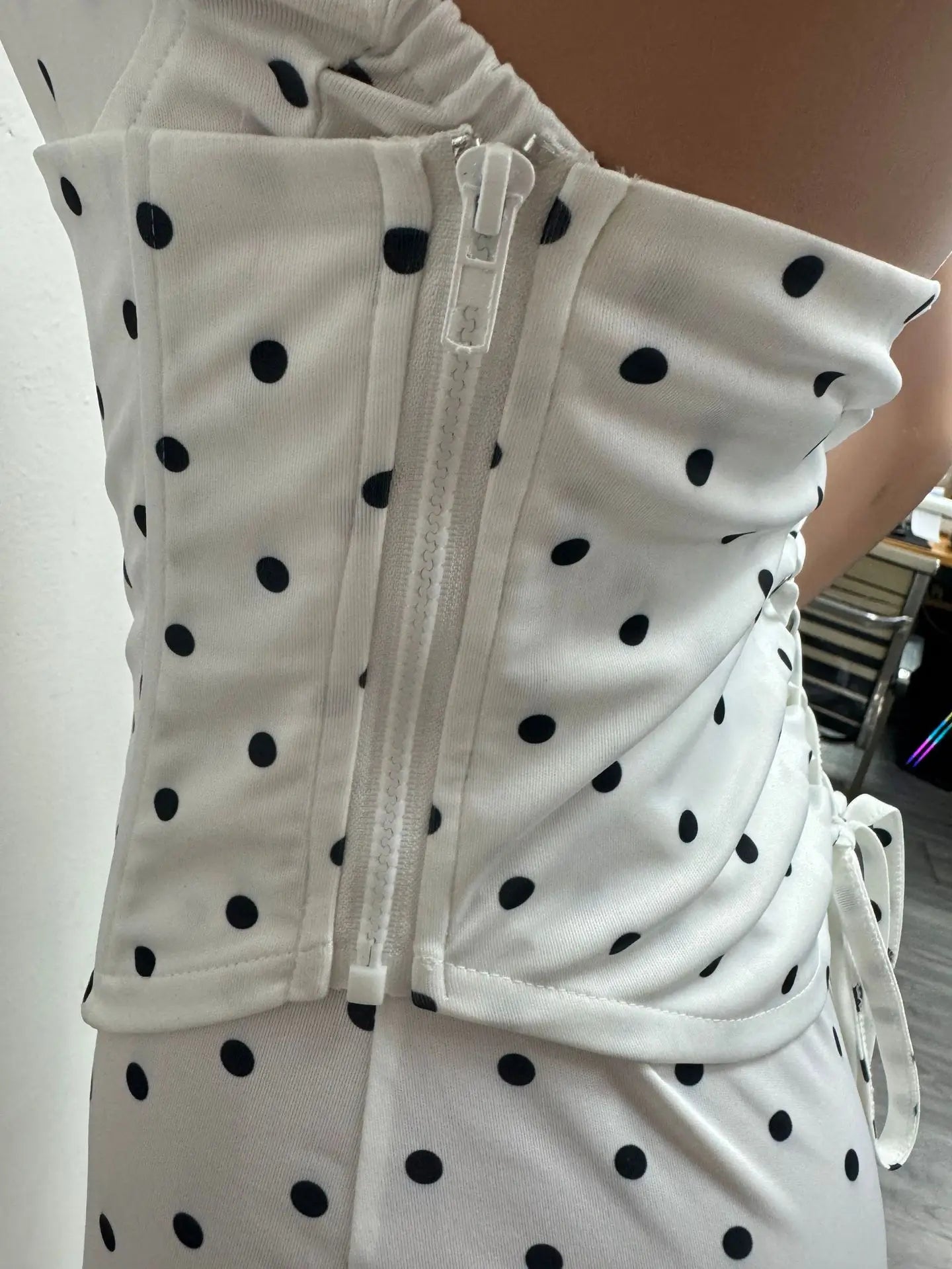 FAGADOER Cute Polka Dot Bodycon Rompers Hot Girl Streetwear Lace Up Bandage Corset Halter Jumpsuits Summer Night Club Playsuits