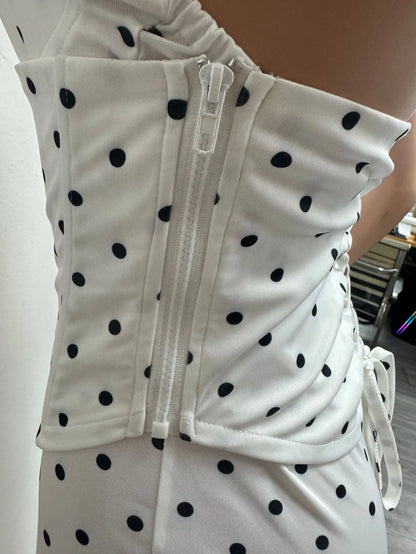 FAGADOER Cute Polka Dot Bodycon Rompers Hot Girl Streetwear Lace Up Bandage Corset Halter Jumpsuits Summer Night Club Playsuits
