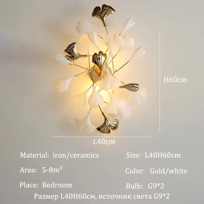Modern Ceramics Chandeliers Home Ginkgo Biloba Decoration Villa Living Room Lighting Pendant Lamps Indoor Hanging Lights Fixture