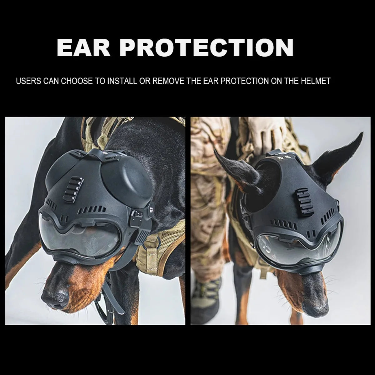 ATUBAN Tactical Dog Military Hunting Training K9 Helmet, Large Dog Patrol Dogs Sheepdog Pet Motorcycle Protective Helmet Goggles