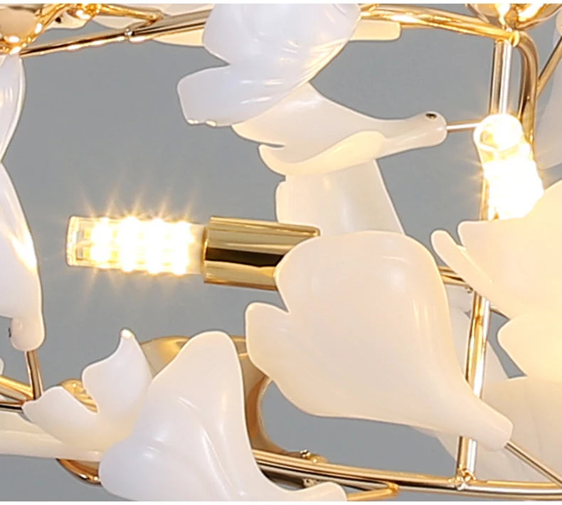 Modern Ceramics Chandeliers Home Ginkgo Biloba Decoration Villa Living Room Lighting Pendant Lamps Indoor Hanging Lights Fixture