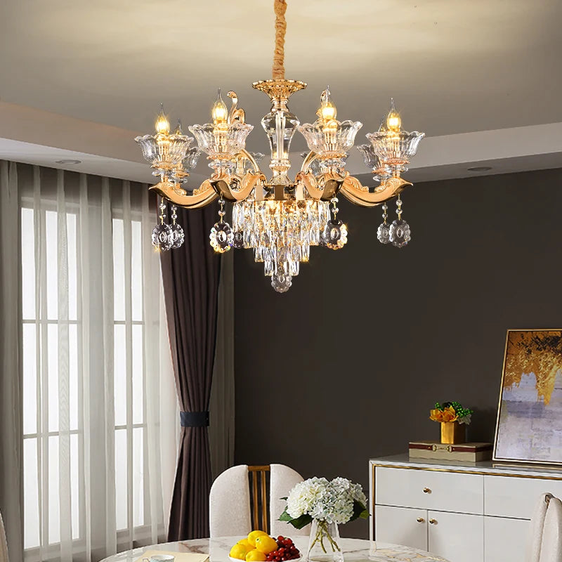 European Style Pendant Lamp Living Room Lamp Crystal Luxurious Atmosphere French Style Restaurant Lamp Duplex Building Lights