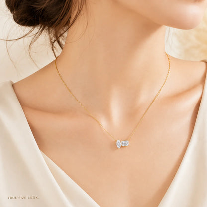 Moissanite Toi et Moi Necklace for Women S925 Sterling Silver 18K Yellow Gold Plated Marquise Emerald Cut Two Stone D Color VVS1