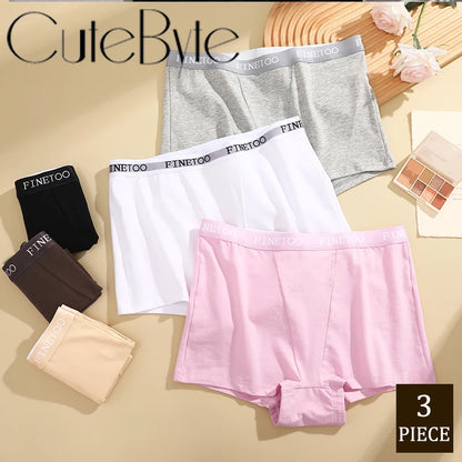 3Pcs Women's Cotton Boxers Panties Seamless Sports Underwear Female Solid Color Briefs Lingerie Intimate Underpant Finetoo S-XXL