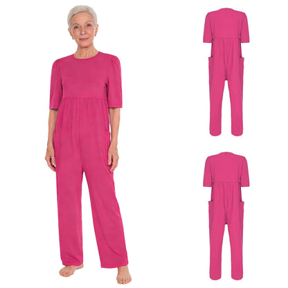 Women Special Need Adaptive Clothing Elderly Alzheimer Dementia Back Zipper Anti-Strip Nursing Jumpsuit Homewear Sleepwear