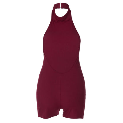 Hugcitar Women'S Fashion Ribbed Sleeveless Solid Backless Button Sexy Bodycon Playsuit Summer Romper Streetwear Holiday Club