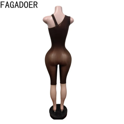 FAGADOER Sexy Asymmetric One Shoulder Bodycon Rompers Women's Summer Fashion Solid Color Jumpsuits Night Party Club Playsuits