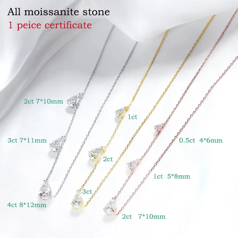 Smyoue Gradient Moissanite Necklace for Women 3 Gems Pear Cut Certified Luxury Pendant Lab Diamond Jewelry Sterling Silver 925