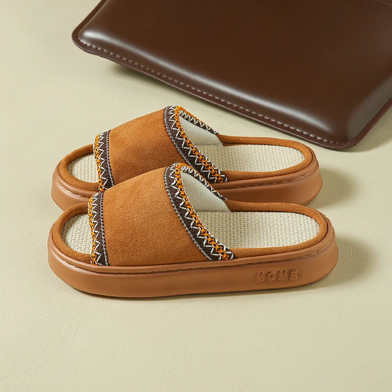 Hemp Casual Women's Slippers Home Spring Summer Luxury Designer Woman Shoes Flat Fashion Indoor Footwear Elegant Platform Slides