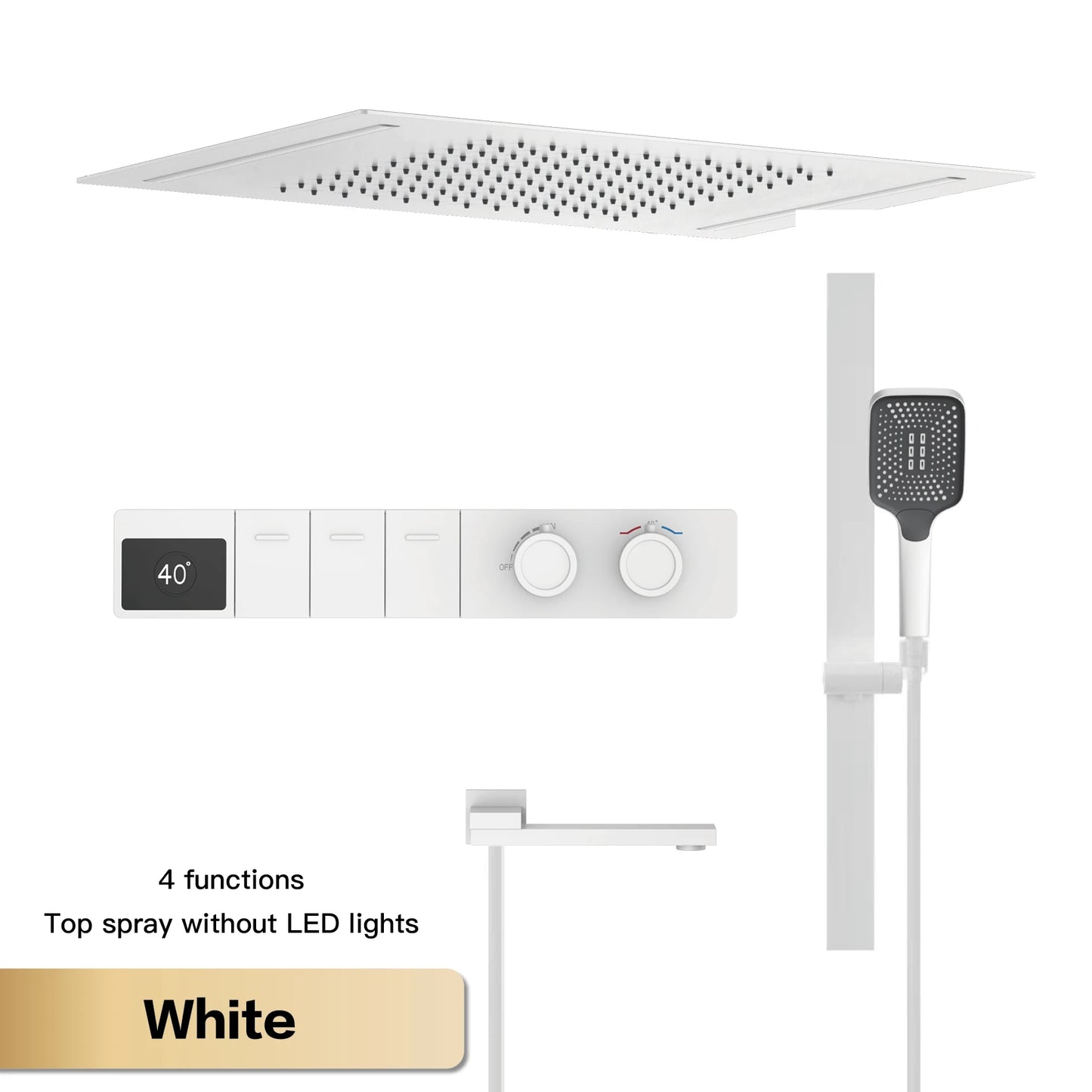 Luxury Brass Gun Gray Ceiling Constant Temperature Shower System LED Digital Display Hot and Cold Water Embedded Bathroom Faucet