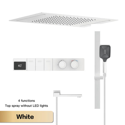 Luxury Brass Gun Gray Ceiling Constant Temperature Shower System LED Digital Display Hot and Cold Water Embedded Bathroom Faucet