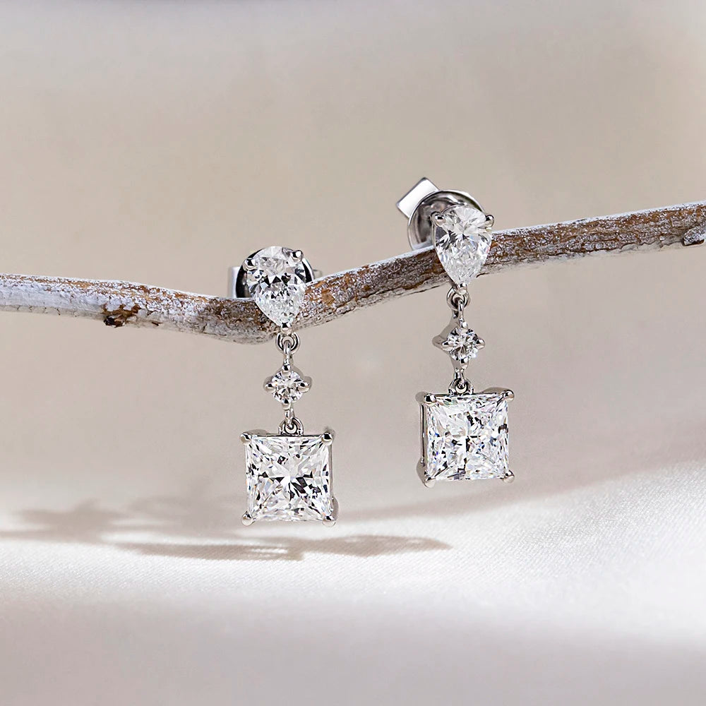 Messi Jewelry  9K White Gold 1CT Princess Cut Lab Grown Diamond Stud Earrings For Women In Stock Wholesale MSE-697