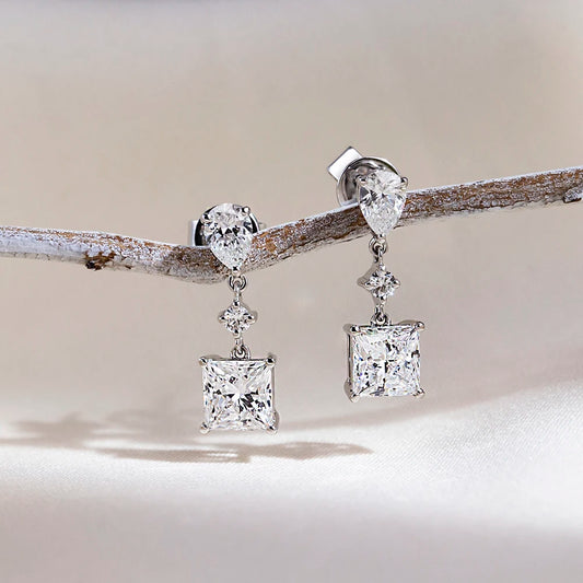 Messi Jewelry  9K White Gold 1CT Princess Cut Lab Grown Diamond Stud Earrings For Women In Stock Wholesale MSE-697