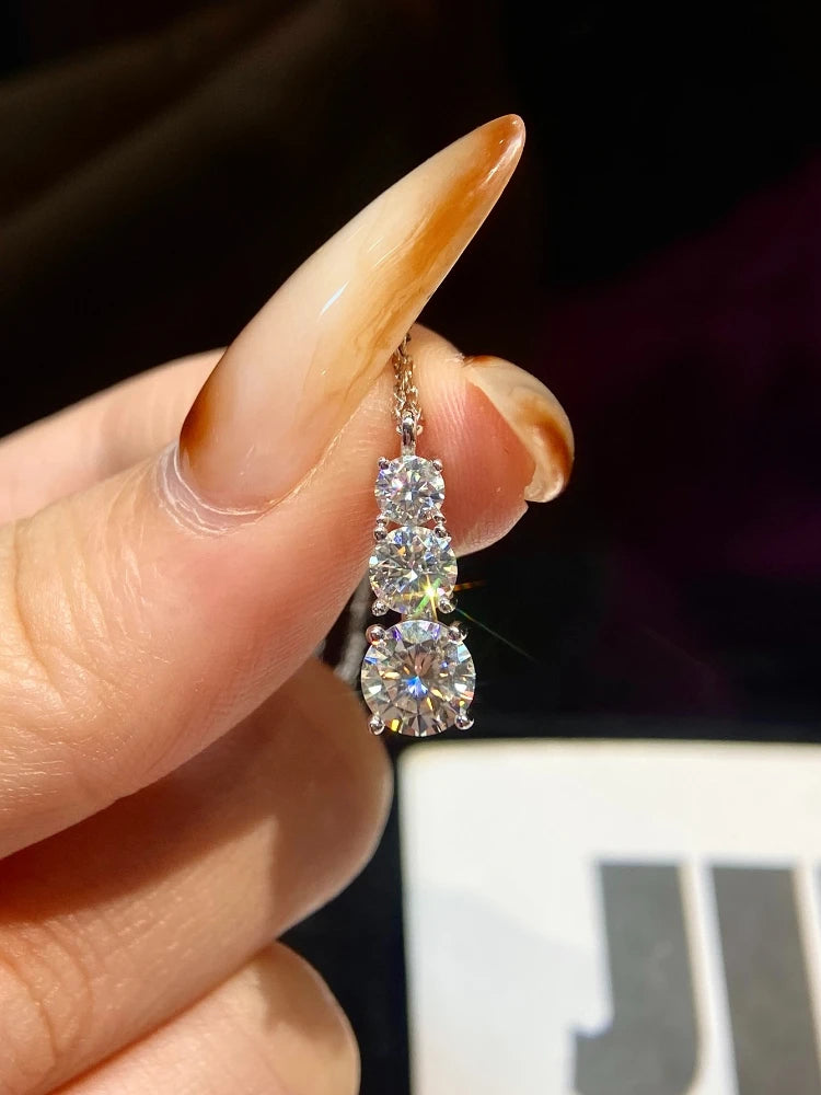 1.8CT Luxury Three Round Moissanite Diamond Necklace for Women 925 Sterling SilverEngagement Wedding Fine Jewelry