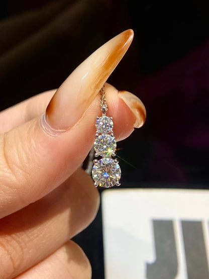 1.8CT Luxury Three Round Moissanite Diamond Necklace for Women 925 Sterling SilverEngagement Wedding Fine Jewelry