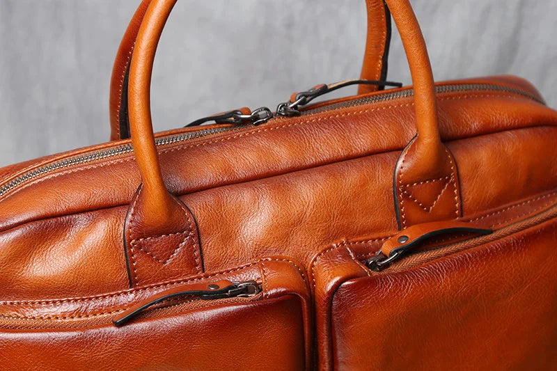 Retro Leather Men's Briefcase Top Layer Leather Handbag Casual Shoulder Messenger Bag Business Laptop Bag Trendy Men's Bag NZPJ