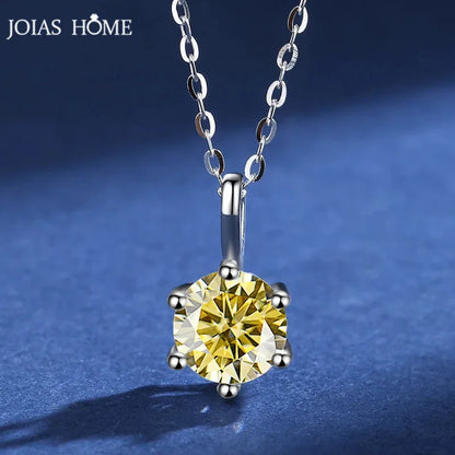 JOIAS HOME Silver S925 1ct D COLRO Moissanite Round Gemstone Pendant Necklace Simple and Elegant O-Chain Fashion Versatile