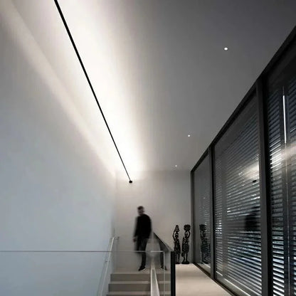 LED black and white skyline steel strip luminous linear no main light decoration, modern creative exhibition hall wall light