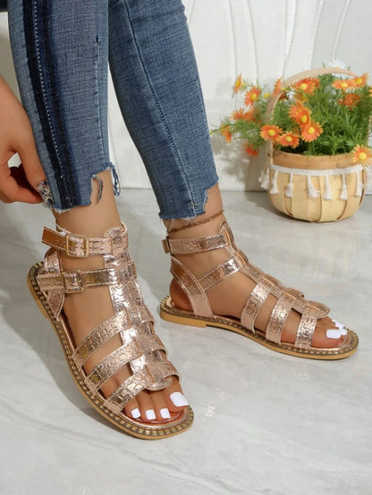 Summer New Roman Style Ankle Strap Women's Sandals Fashion Hollow Solid Casual Lightweight Comfort Women Shoes Zapatos De Mujer