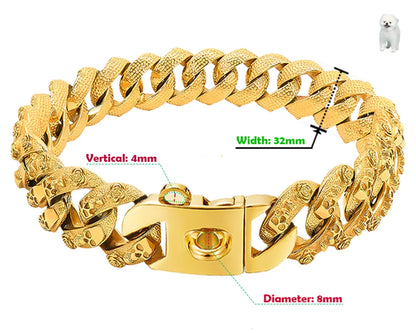 32mm  Gold Dog Collar Stainless Steel Metal Pet Choker Lead for Medium Large Dogs Pet Accessories Labrador Rottweiler