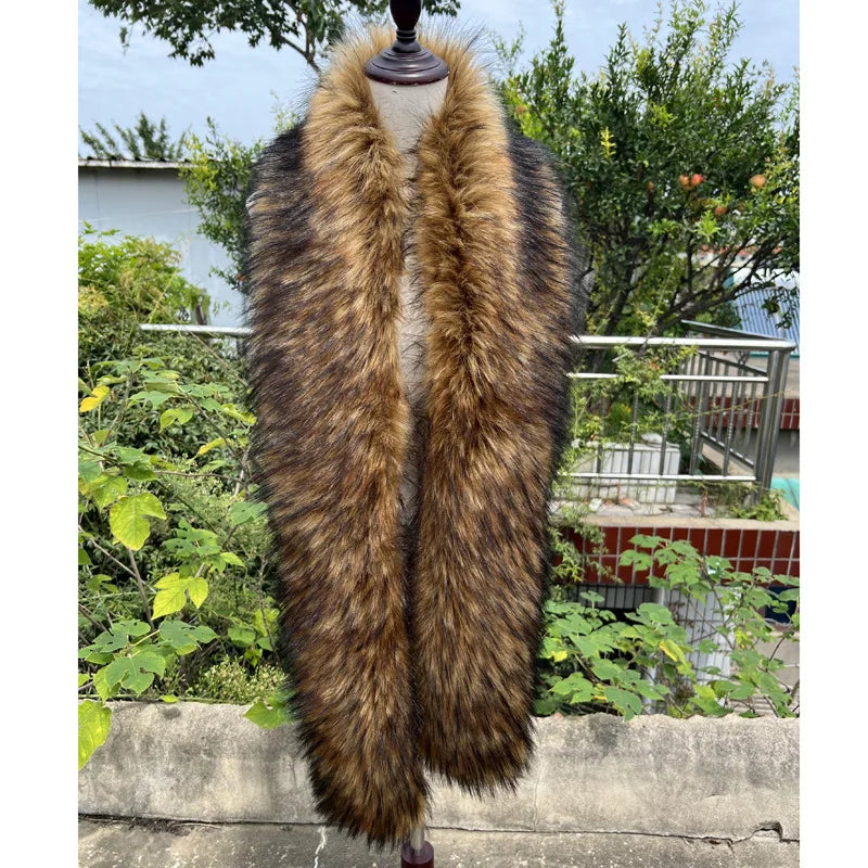 2025 New Faux Fox Fur Scarf Women Long Plush Warm Winter Fashion Fake Fur Wrap Collar
