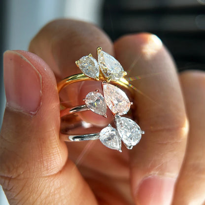 1.5cttw Double Pear Cut Moissanite Diamond Ring for Women Two Stone Toi Et Moi Wedding Bands 925 Silver 18k Gold Plated Jewelry