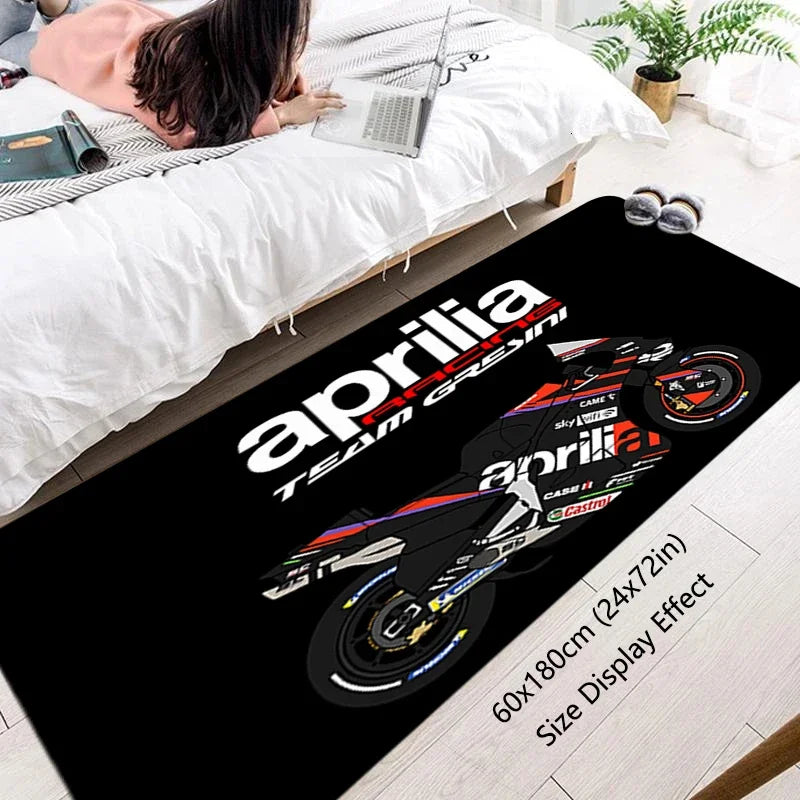 VIKAMA Motorcycle Racing Rug - Non-Slip Floor Mat for Entrance, Anti-Skid Bedside Carpet with Bike Print Home Decor