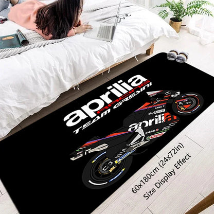 VIKAMA Motorcycle Racing Rug - Non-Slip Floor Mat for Entrance, Anti-Skid Bedside Carpet with Bike Print Home Decor
