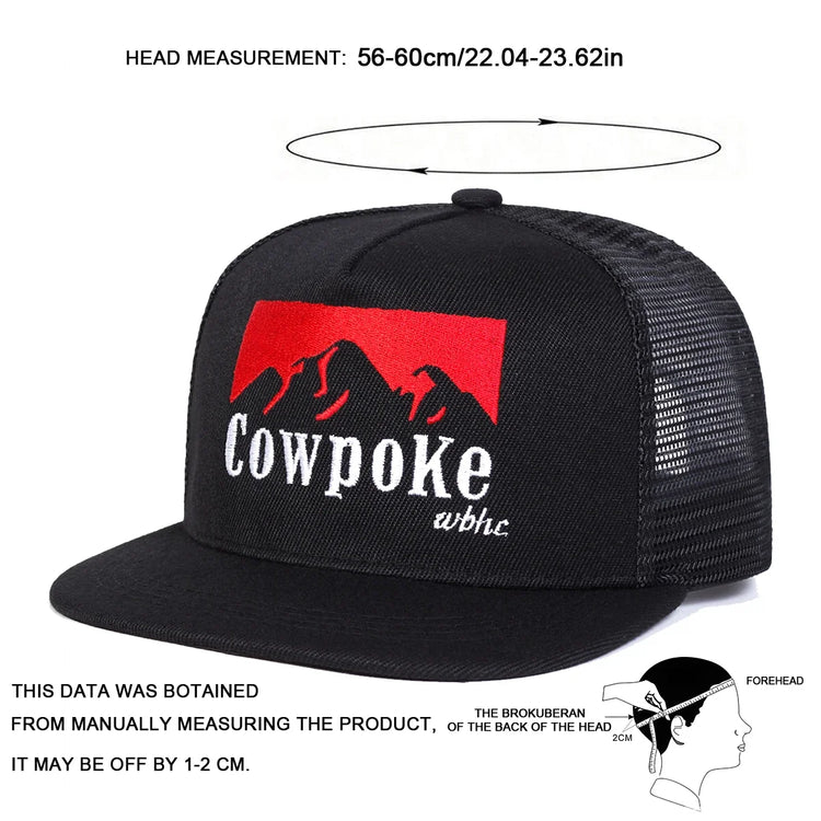 Unisex COWPOKE Letter Embroidery Hip-hop Net Hats Spring Summer Adjustable Casual Snapback Baseball Caps Outdoor Sunscreen Hat