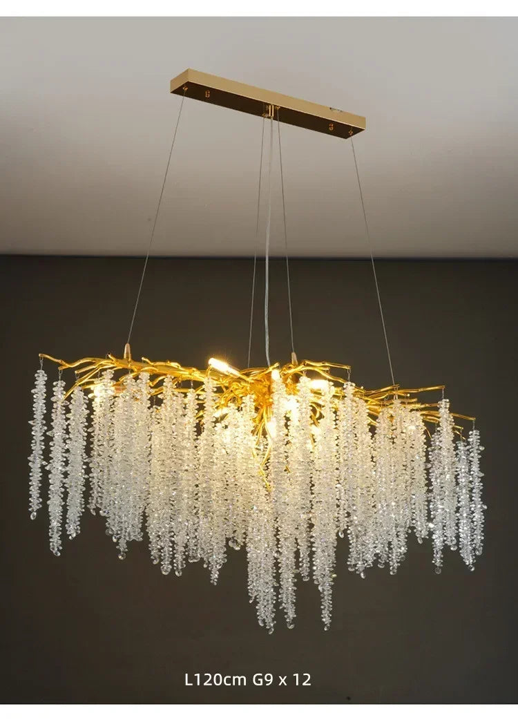 Modern Luxury Gold Branch Tassel Crystal LED Pendant Light Dining Room Living Room Indoor Home Decoration Atmosphere Fixtures