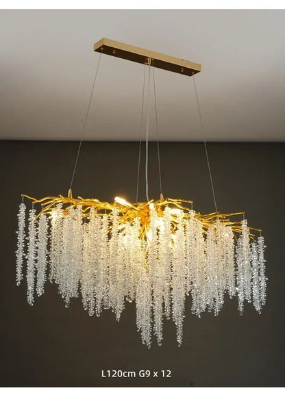 Modern Luxury Gold Branch Tassel Crystal LED Pendant Light Dining Room Living Room Indoor Home Decoration Atmosphere Fixtures