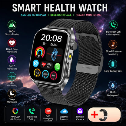 2026 New Health Smart Watch Laser Therapy Reduce Three Highs Blood Oxygen Pressure Uric Acid Blood Lipid ECG Smartwatch For Man
