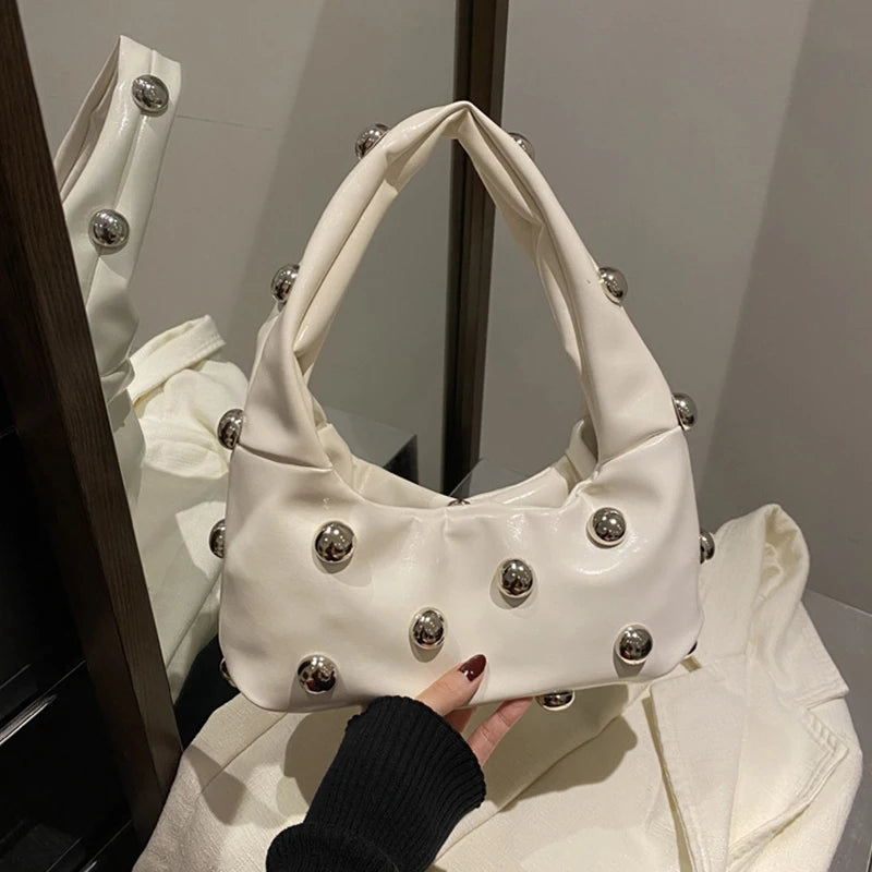 Personalized PU Rivet Fashion Shoulder Bags Solid Color Crossbody Bag High-end Women Handbag Luxury Brand Satchel Small Tote Bag