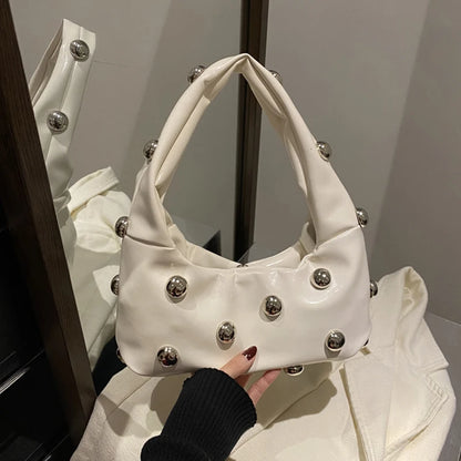 Personalized PU Rivet Fashion Shoulder Bags Solid Color Crossbody Bag High-end Women Handbag Luxury Brand Satchel Small Tote Bag