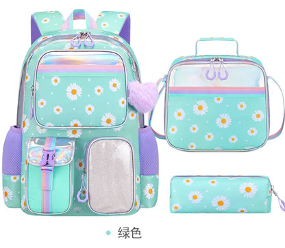 Cute Student Backpack 3pcs/set Primary Schoolbag Rabbits and Quicksand Kawaii Student Backpack Teenage Girls Handbag Rucksack