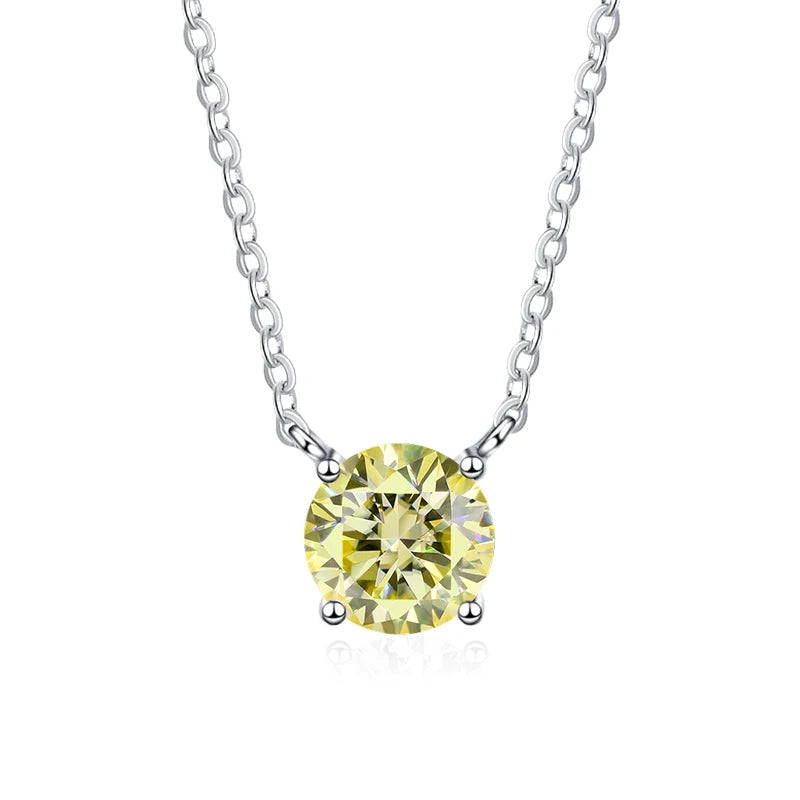 NeeTim 1ct 2ct 3ct Colored Moissanite Necklace for Women 925 Sterling Silver with White Gold Plated Woman's Necklaces Chain