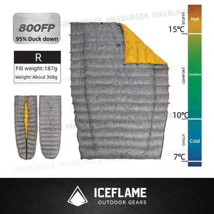 Ice Flame 800FP Quilt Ultralight Envelope Duck Sleeping Bag Mat Underquilt For Hammock Backpacking Camping Hiking