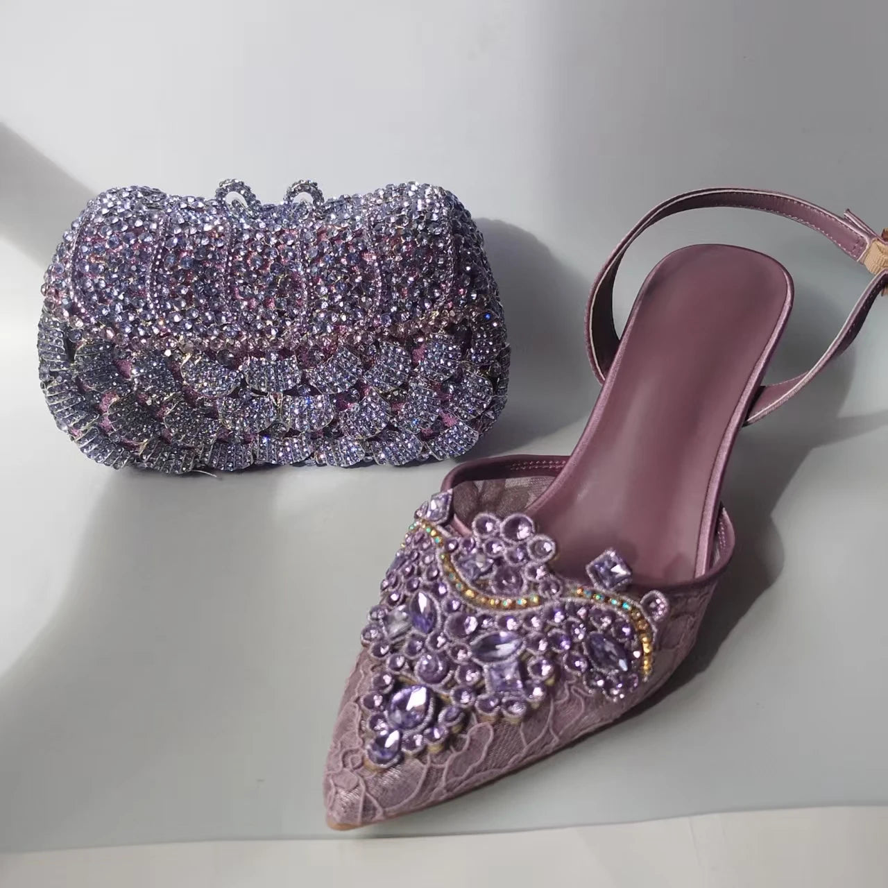 INSIGHTLINK Lady Stones Shoes and Bag Sets for Evening Purses Party Rhinestone Luxury Heels Sandals Set for Party Elegant Pumps