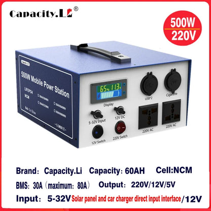 12v50AH Lifepo4 battery Portable power station 60AH Lithium Inverter 220V 500W For Outdoor Camping available mobile 30AH 25AH